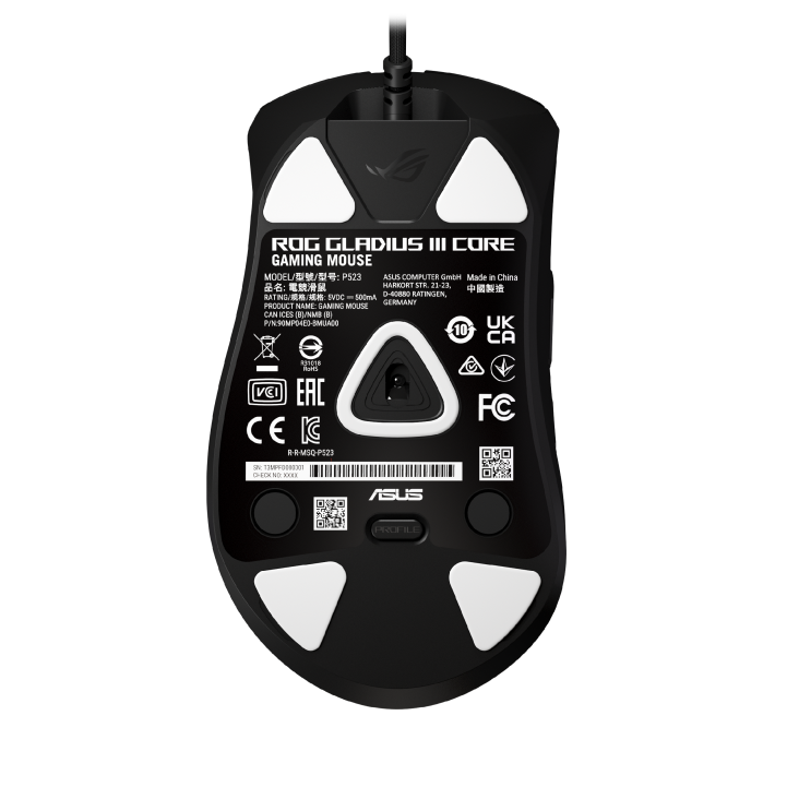 Bottom view of the ROG Gladius III Core