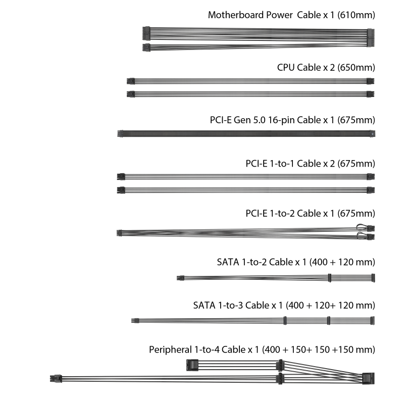 TUF Gaming 1000W Gold Cable list