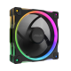 ASUS MR120 ARGB Fan  Reverse Black, tilted 60 degrees with ARGB lighting