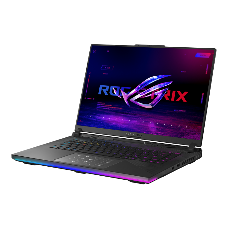 shot of the front of the Strix SCAR 16, with the ROG Fearless Eye logo on screen