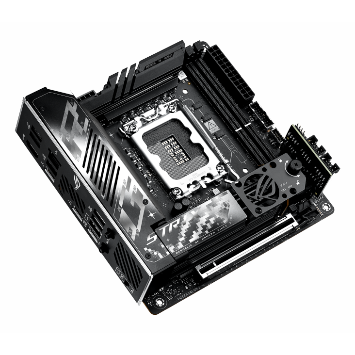 ROG STRIX Z890-I GAMING WIFI top view, angled 45 degrees to the  right