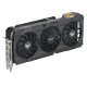 Angled top down view of the TUF Gaming AMD Radeon RX 7800 XT OG OC Edition graphics card highlighting the fans, ARGB element, and I/O ports