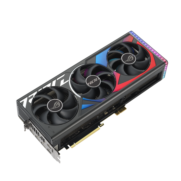 ROG Strix GeForce RTX 4090 BTF graphics card, front angled view