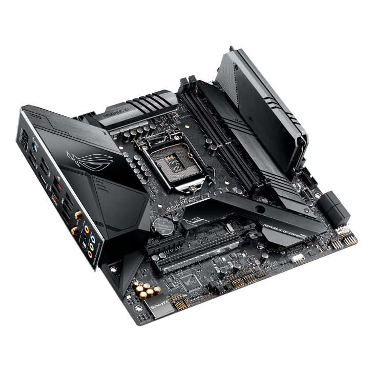 ROG MAXIMUS XI GENE top and angled view from left