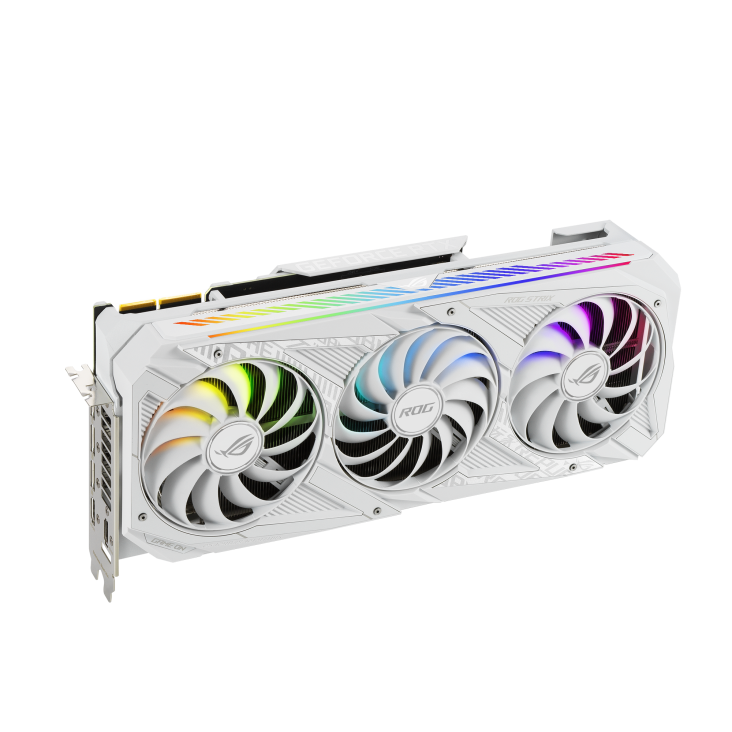 ROG-STRIX-RTX3090-O24G-WHITE graphics card, hero shot from the front side