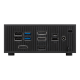 Rear view of black PN42 Mini PC, with single LAN port and a configurable DP port.