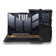 Front view of the TUF Gaming F15, with the TUF logo on screen and the keyboard illuminated in yellow