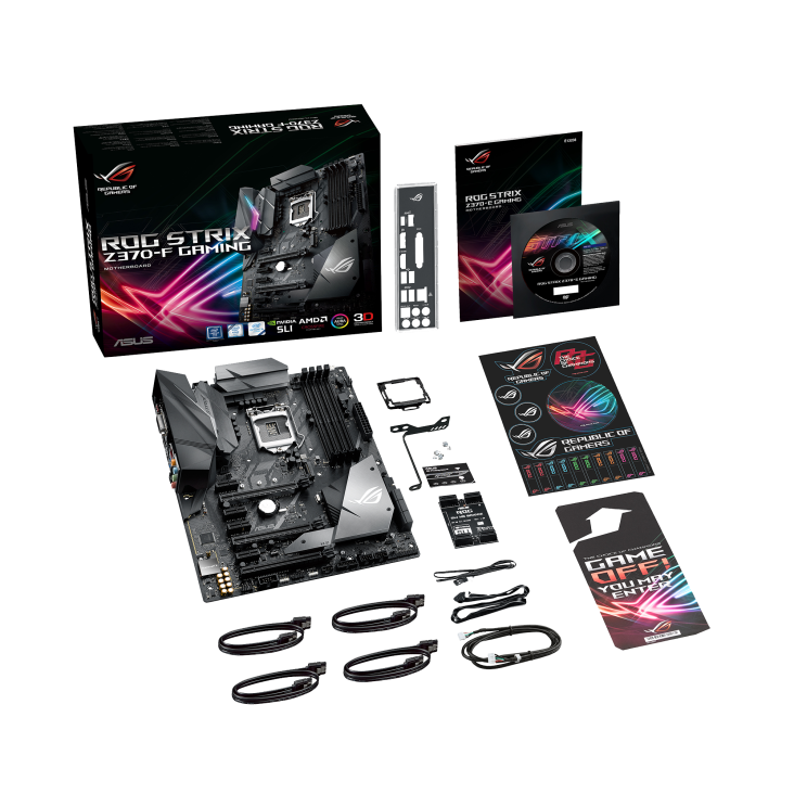 ROG STRIX Z370-F GAMING top view with what’s inside the box