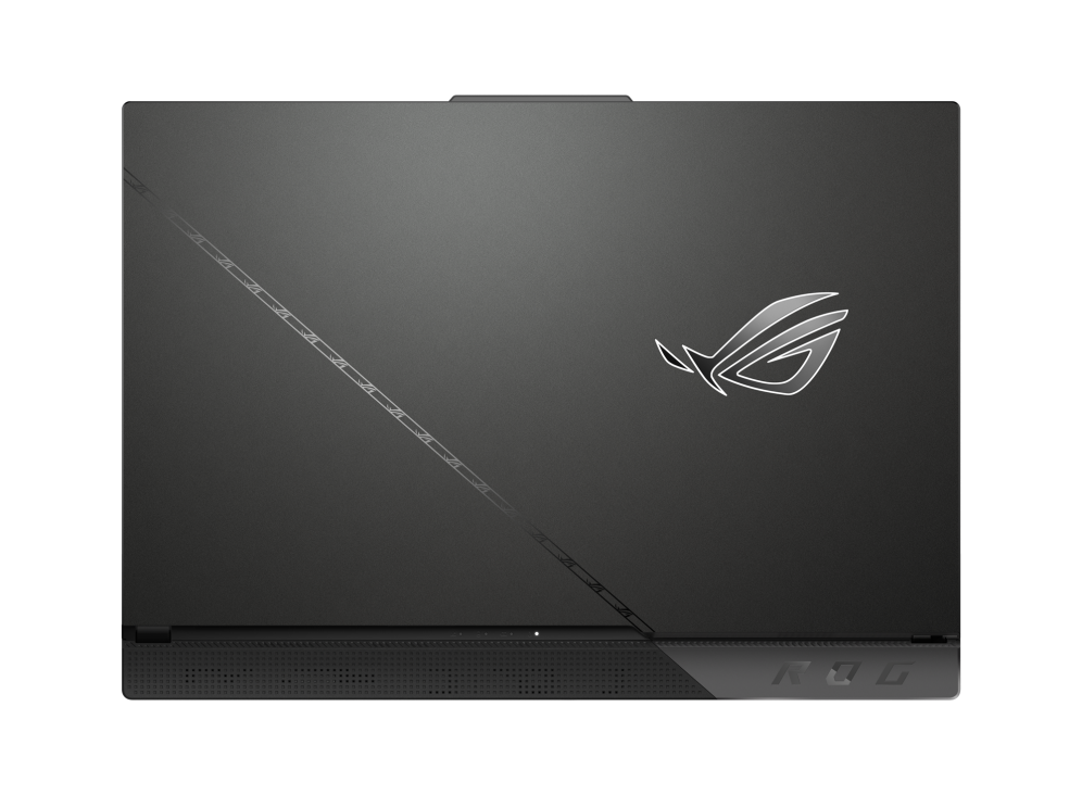 Top down view of the rear side of the Strix SCAR 17 with the ROG Fearless Eye logo on lid