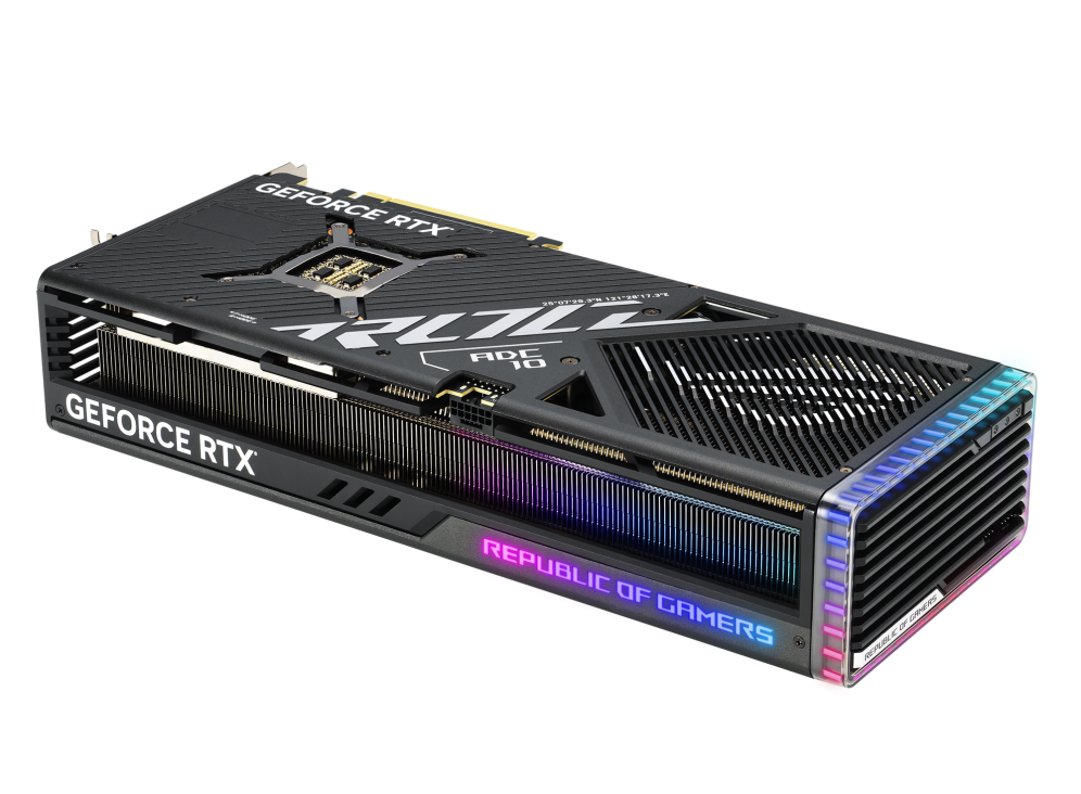 Rear view of the ROG Strix GeForce RTX 4090 graphics card with ARGB