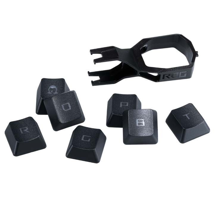 ROG PBT Doubleshot Keycap Set for ROG RX Switches, some keycaps and puller