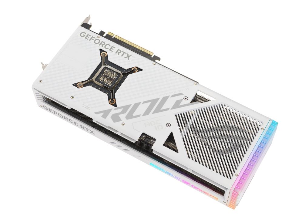 Rear view of the ROG Strix GeForce RTX 4080 white edition graphics card2