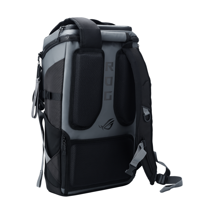 ROG Ranger BP2701 Gaming Backpack-Cybertext Edition_Off centered shot of the back side of the Ranger BP2701 Gaming Backpack-Cybertext Edition with the right strap flipped to the front