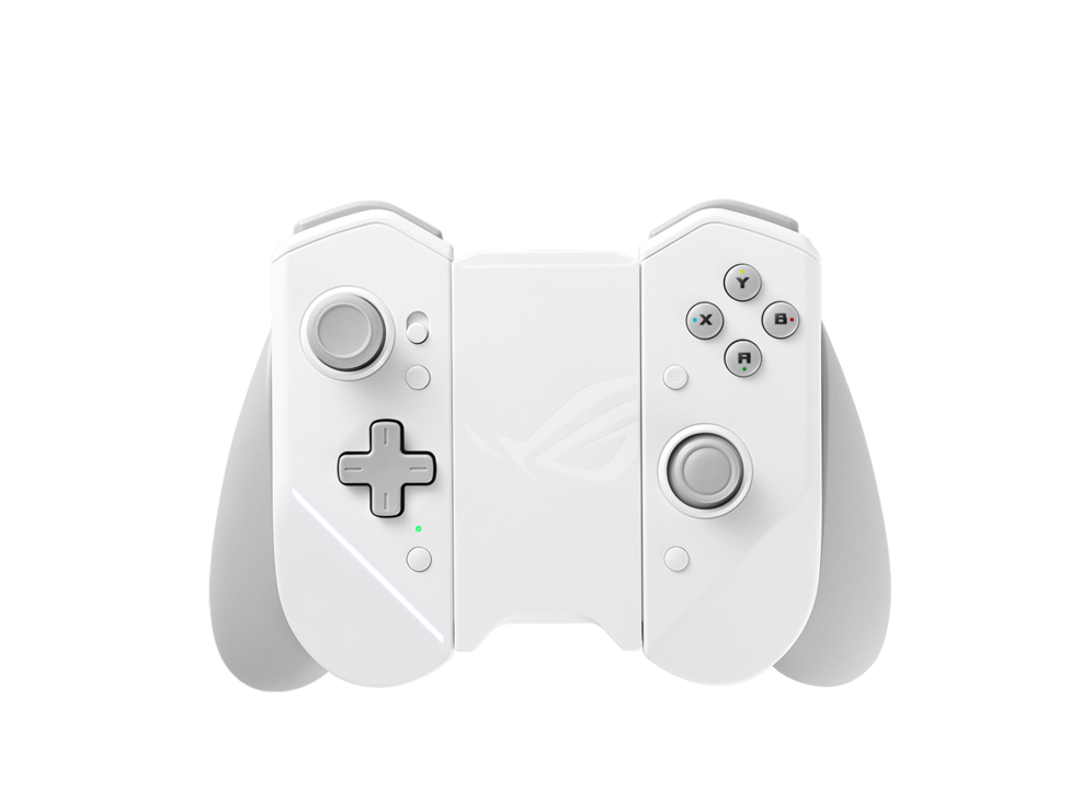 ROG Kunai 3 Gamepad Moonlight White angled view from front in All-in-one Mode