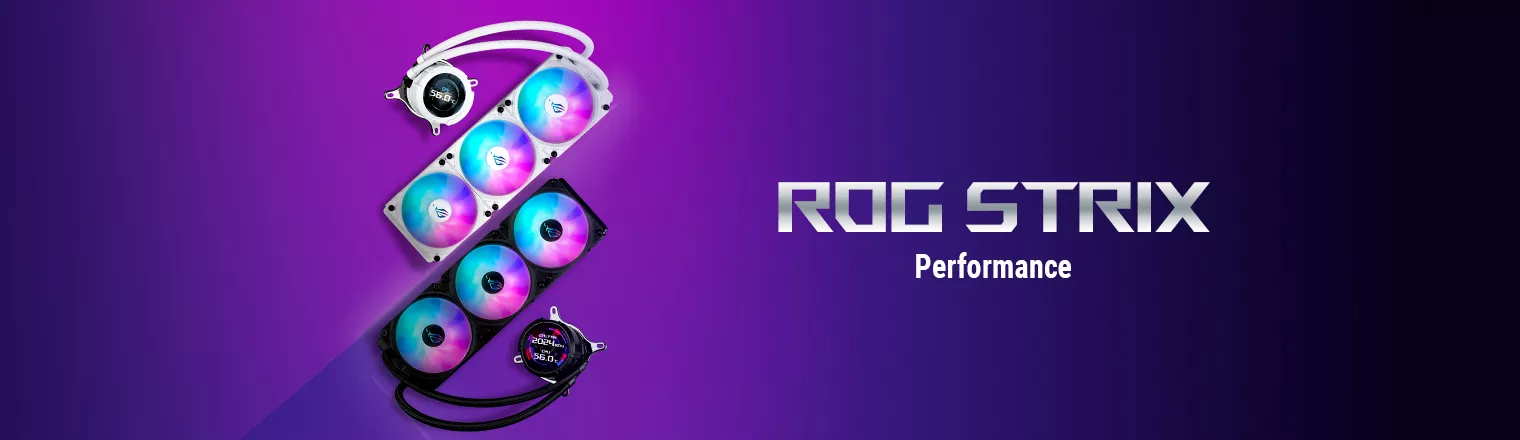 ROG Strix LC III Series arranged together, demonstrating infinite beauty.