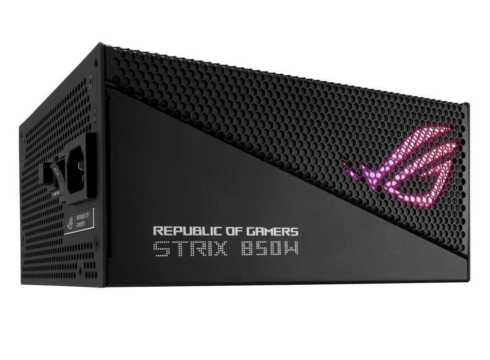 Rear-side angle of ROG Strix 850W Gold Aura Edition