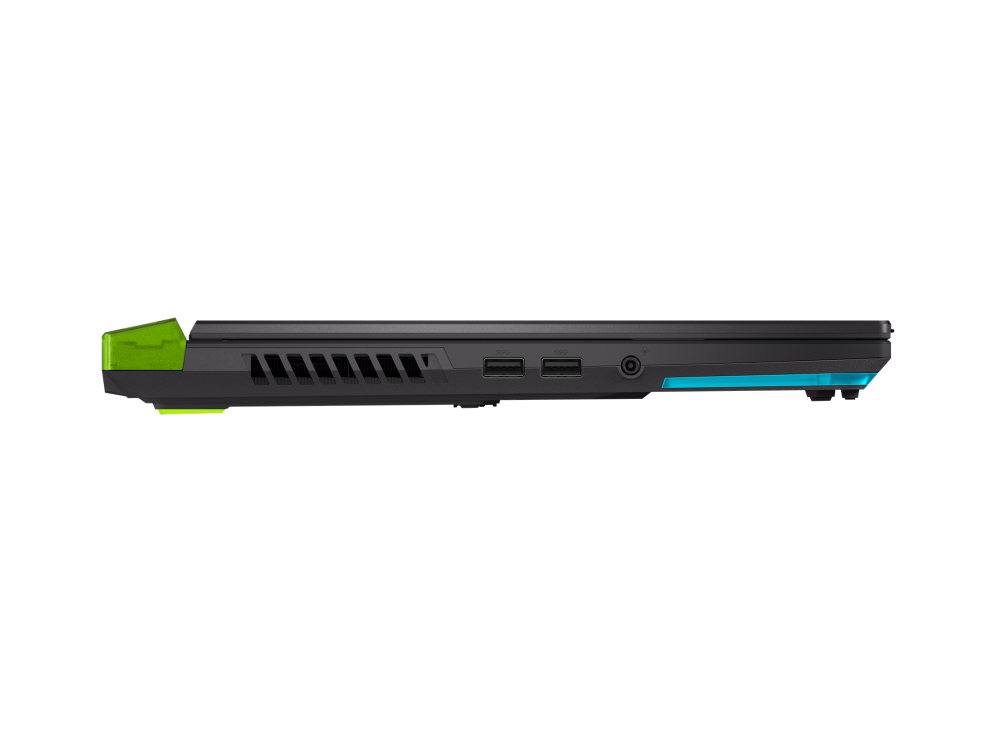 Profile view of the left side of the Strix G15, with emphasis on the headsphone jack and dual USB Type-A ports
