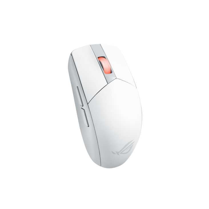 An angled top view of the ROG Strix Impact III Wireless in moonlight white