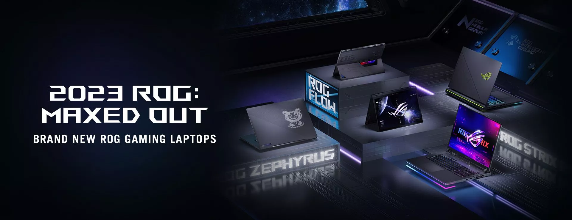 5 ROG Laptops in picture  2023 ROG:  Maxed Out Brand New ROG Gaming Laptops