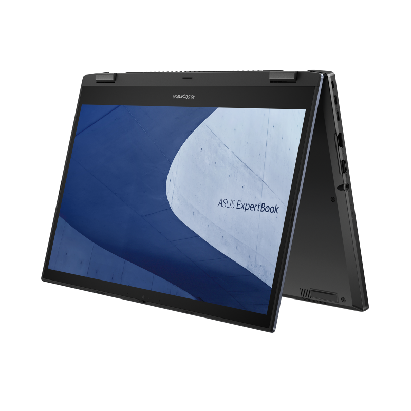 An angled front view of an ASUS ExpertBook B2 Flip in tent mode