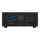 Rear view of black PN42 Mini PC, with dual LAN ports and a configurable DP port.