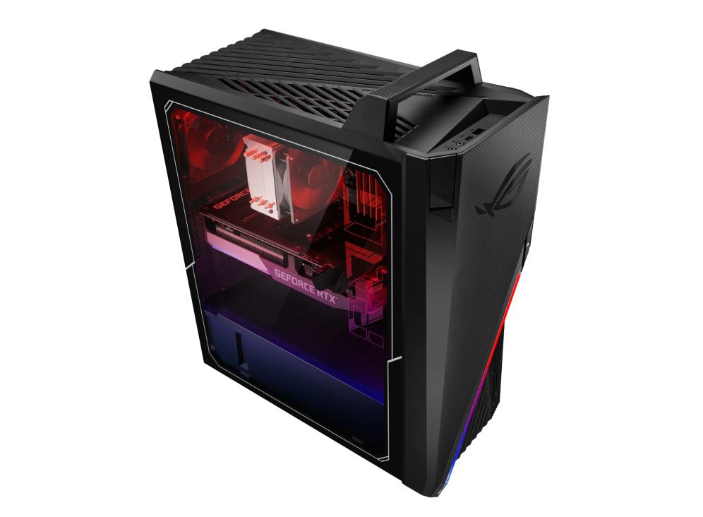 Off center side shot of the G15DK, with emphasis on the upgraded tower cooler.