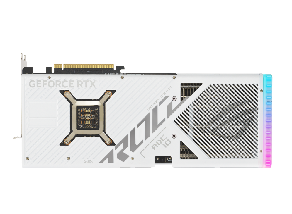 Rear view of the ROG Strix GeForce RTX 4090 white edition graphics card