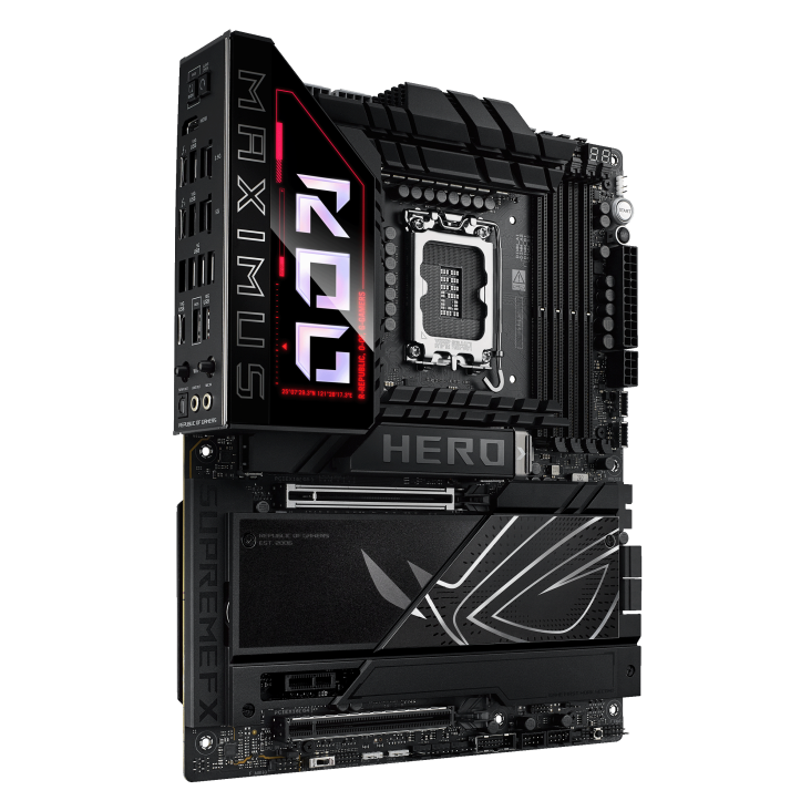 ROG MAXIMUS Z890 HERO front view, 45 degrees, viewed from