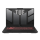 2022 TUF Gaming A15 Front view of the TUF A17, with the TUF logo on screen and the keyboard illuminated in red
