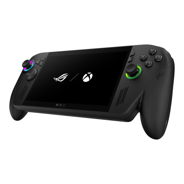 ROG Xbox Ally X angled view from the front, tilting at 45 degrees