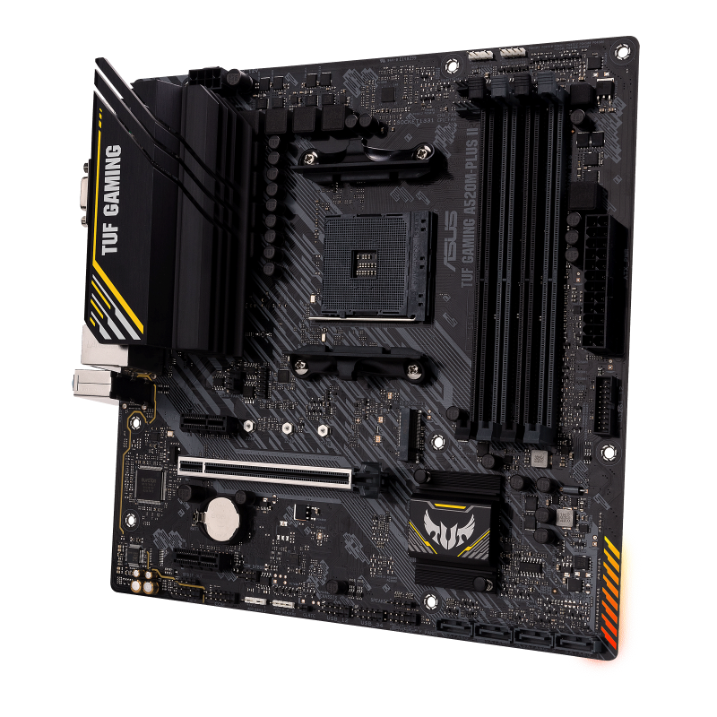 TUF GAMING A520M-PLUS II front view, 45 degrees