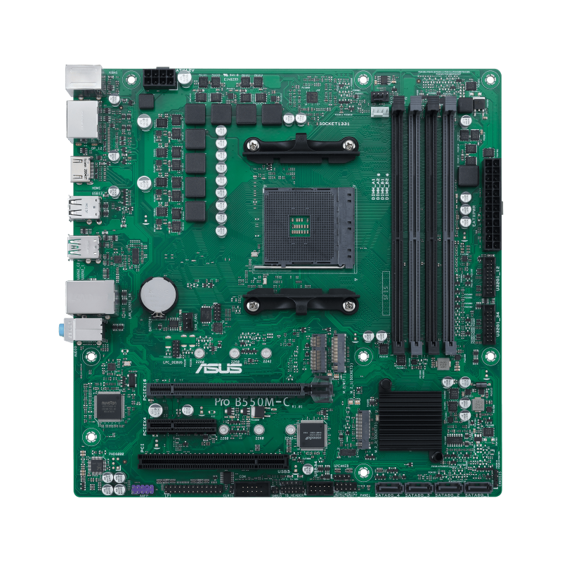 Pro B550M-C/CSM motherboard, front view 