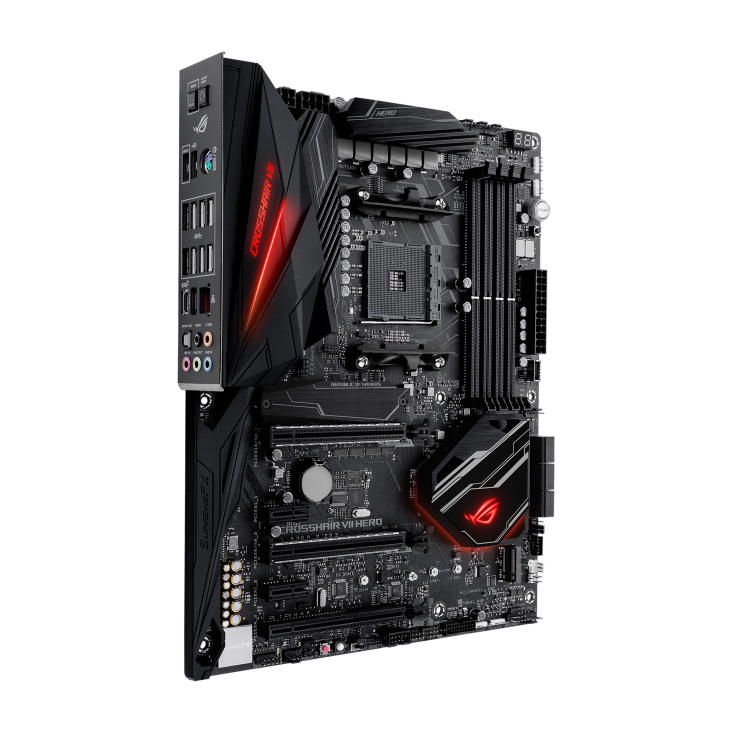 ROG CROSSHAIR VII HERO angled view from left