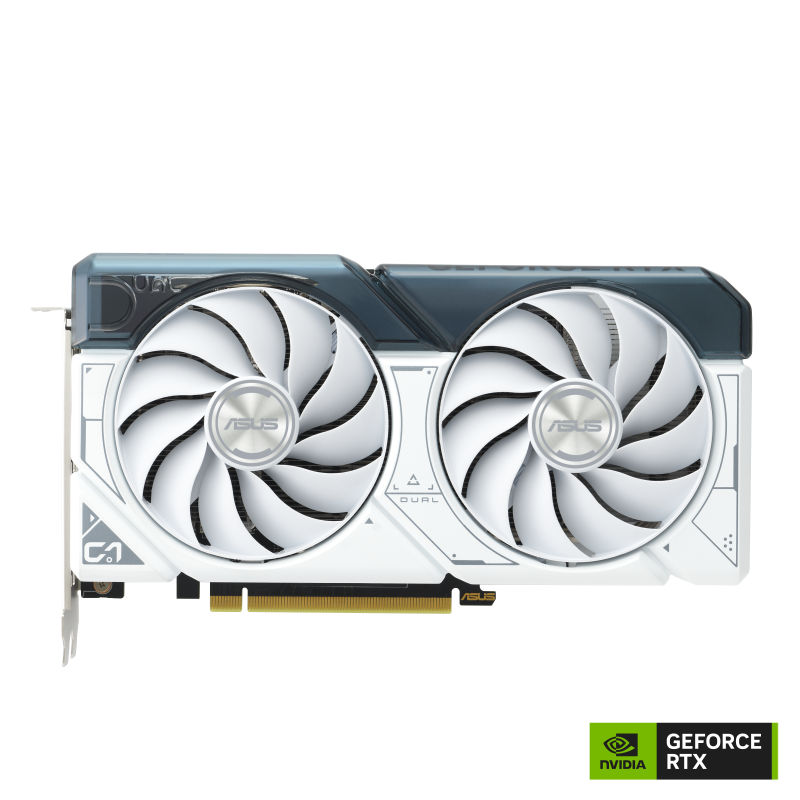 ASUS DUAL GeForce RTX 4060 Ti White graphics card front view NVlogo