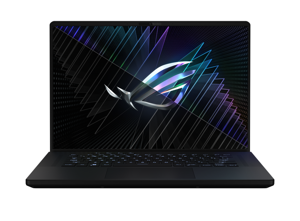 Zephyrus M16, with the lid open and the ROG Fearless Eye logo visible on screen
