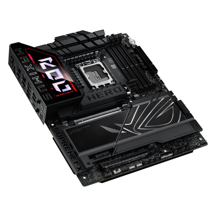 ROG MAXIMUS Z890 HERO top view, angled 45 degrees to the right
