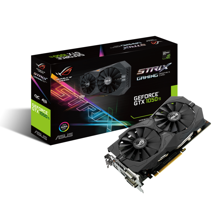 ROG-STRIX-GTX1050TI-O4G-GAMING graphics card and packaging