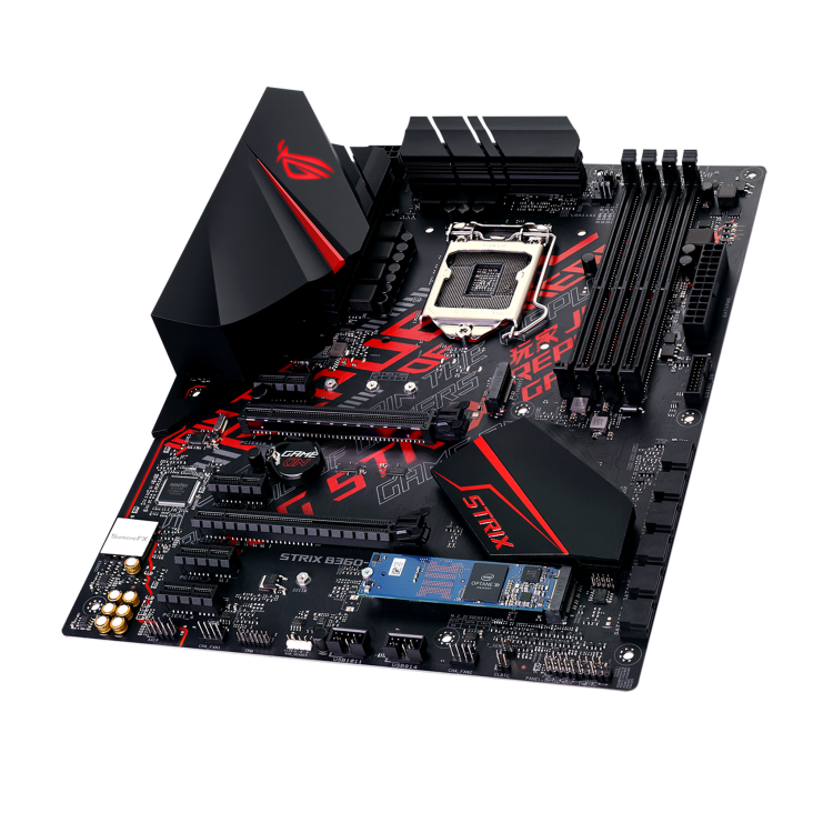 ROG STRIX B360-G GAMING top and angled view from right