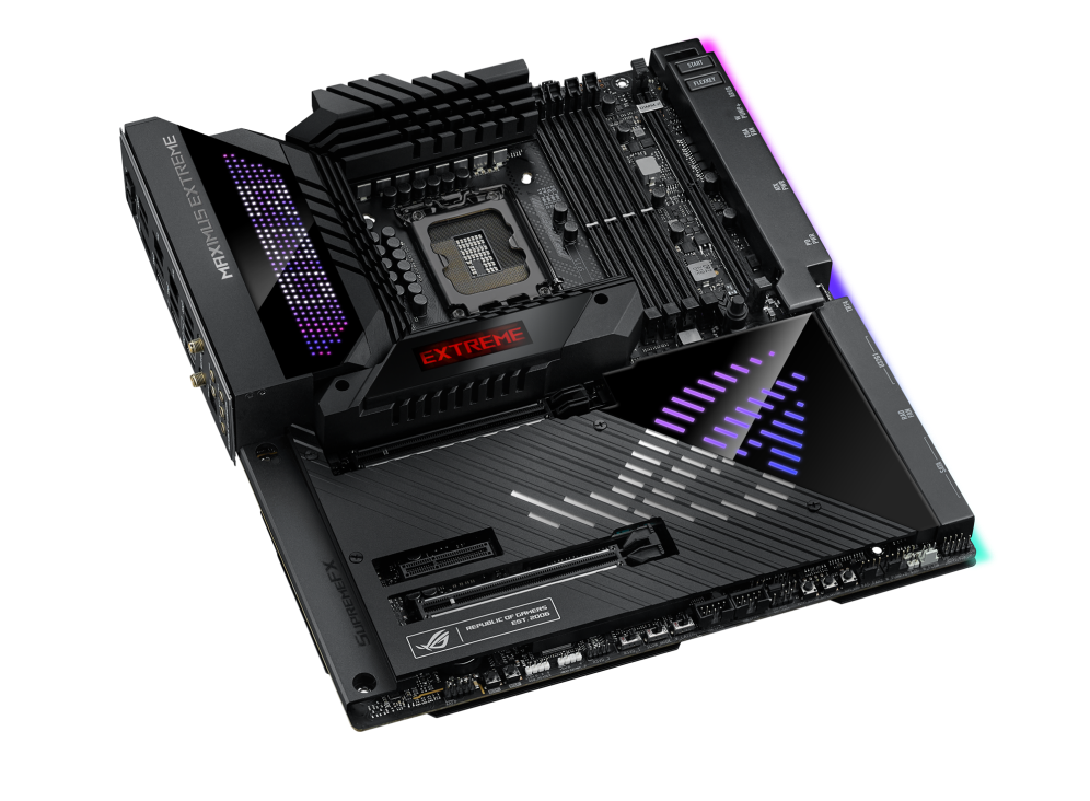 ROG MAXIMUS Z790 EXTREME top and angled view from left