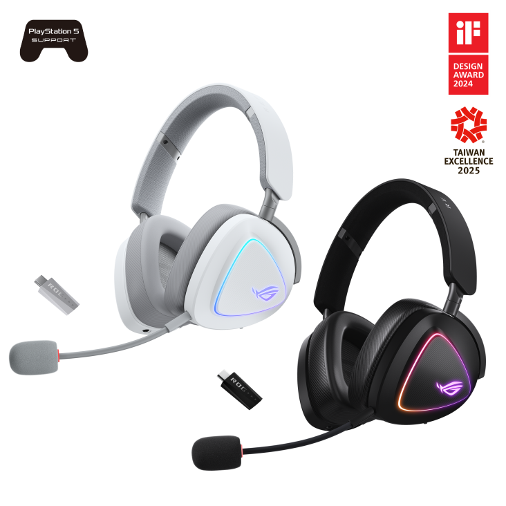 ROG Delta II in Black and Moonlight White version with award logo