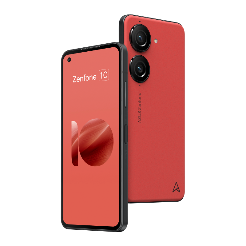 Zenfone 10 Eclipse Red with one photo showing the back cover and another showing the screen side