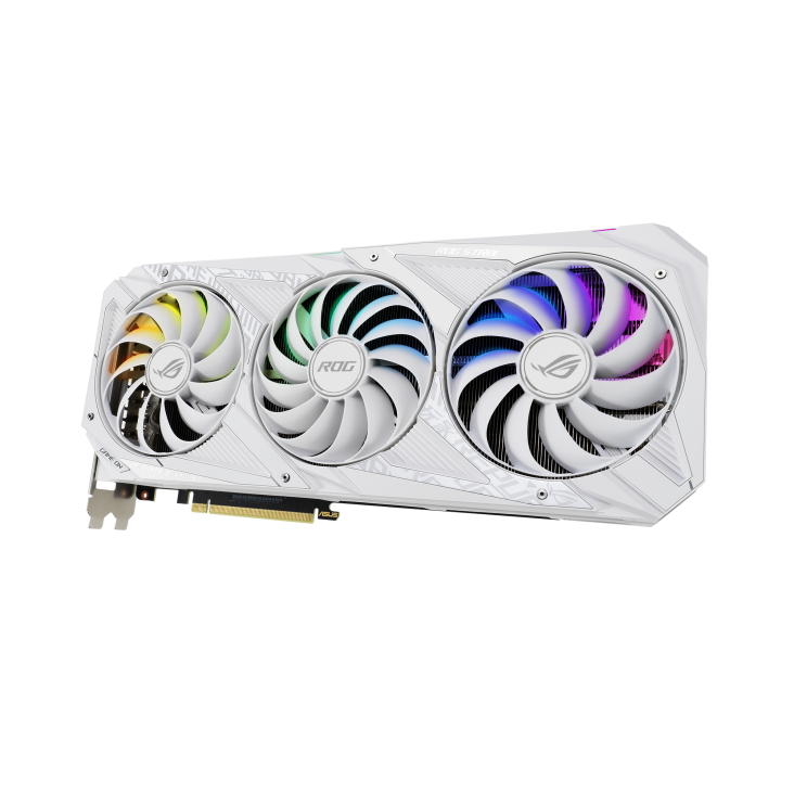 ROG-STRIX-RTX3080-10G-WHITE-V2 graphics card, front angled view