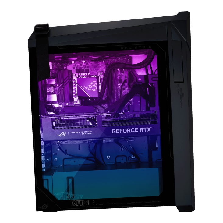 ROG Strix G16CHR 右側視圖，水冷散熱器上有 ROG 的 logo