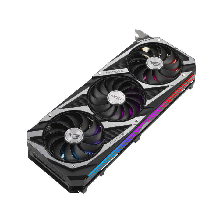 ROG-STRIX-RX6700XT-O12G-GAMING graphics card, front angled view