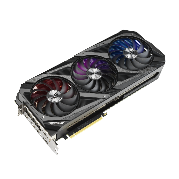 ROG-STRIX-RTX3080TI-O12G-GAMING graphics card, front angled view