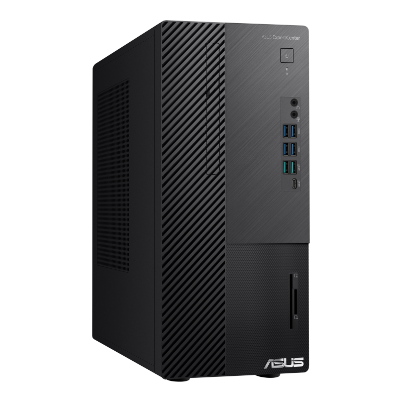 An angled front view of an ASUS ExpertCenter D9 Mini Tower