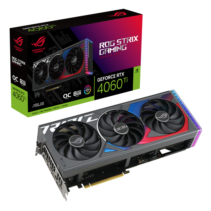 ROG Strix GeForce RTX 4060 Ti OC edition packaging and graphics card