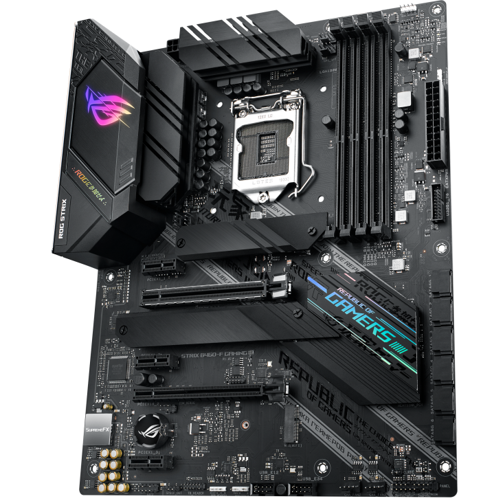 ROG STRIX B460-F GAMING angled view from right