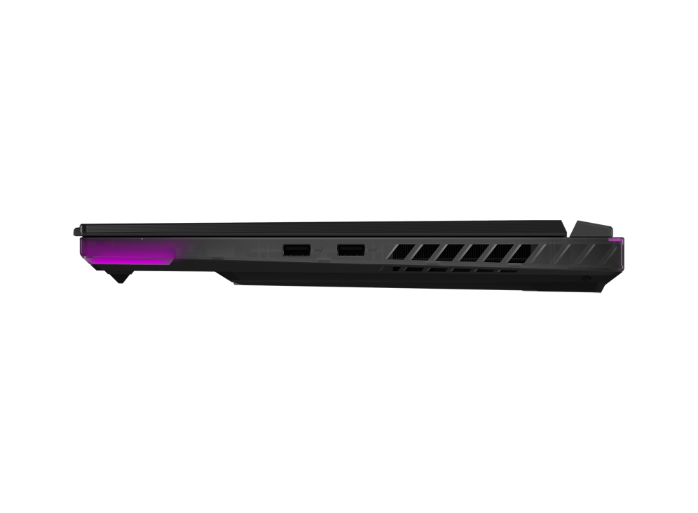 2023 ROG SCAR 16 Profile view of the left side of the Strix SCAR16, with two USB A ports visible