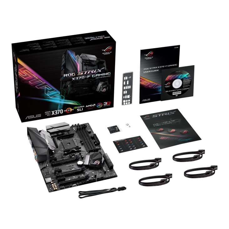 ROG STRIX X370-F GAMING top view with what’s inside the box